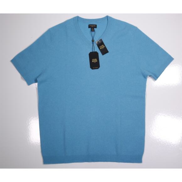Club Room Mens 100% Cashmere Miami Blue Knit S/S V-Neck Jumper T-Shirt XL